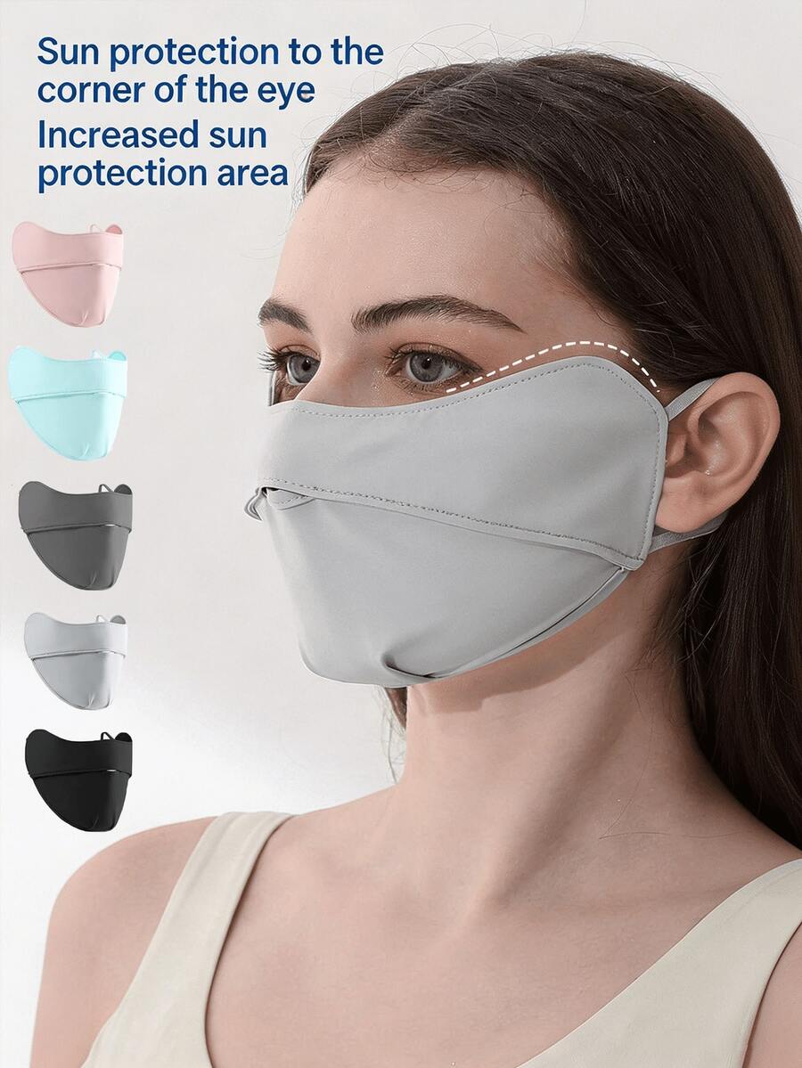 1pc New Ice Silk Cool UV Protection Face Mask, Breathable Half-Face Eye Corner Sun Protection Mask, Lightweight Sun Protection Headgear, Suitable For Daily, Cycling, Driving And All Summer Outdoor Scenarios
