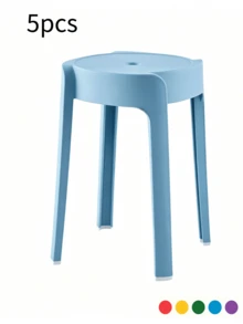 1 Piece, 5 Pieces Integrally Molded Plastic Round Stools, Multiple Colors Available, Hollow Round Seat With Anti-Slip Stool Legs, Stackable For Space-Saving Storage, Simple Tall Stools For Adults, Suitable For Dining Rooms, Living Rooms And Bathrooms - Multicolor - View 18