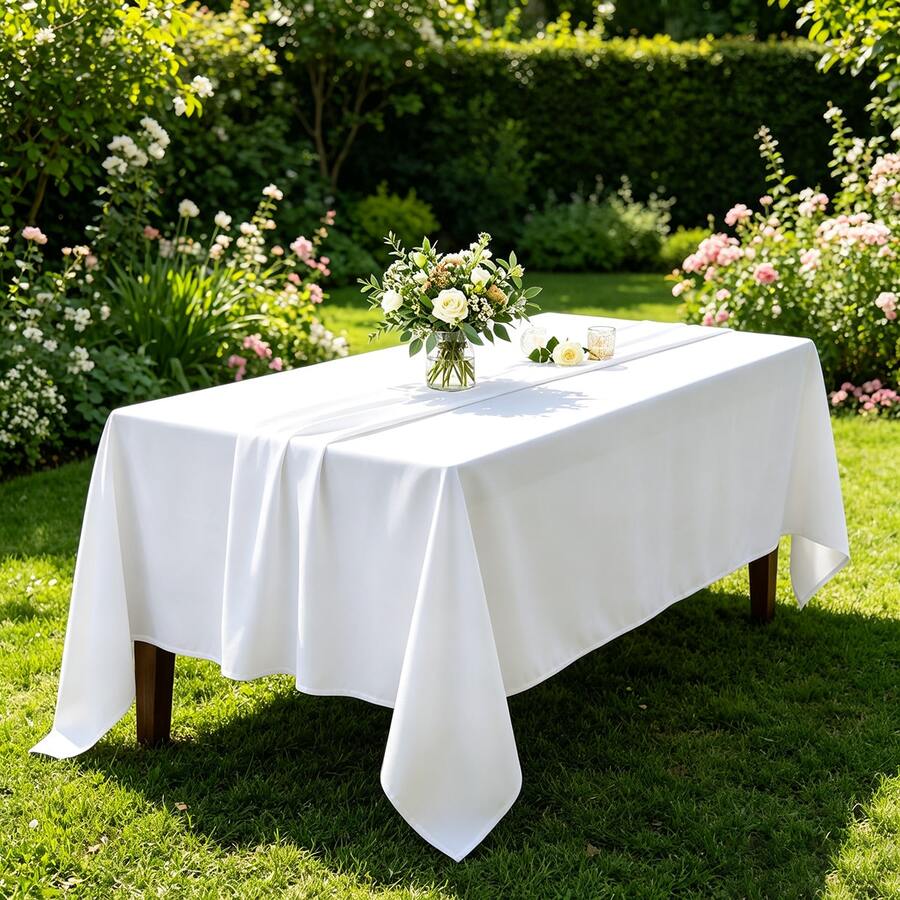 1pc White Tablecloth, Dining Tablecloth, Party Tablecloth, Solid Color Banquet Wedding Tablecloth, Living Room Tablecloth, Ceremonial Tablecloth, Celebration Tablecloth - White - View 1