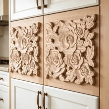 2pcs Solid Wood Carved Square Decals, Woodworking Supplies, Home Decorations, Suitable For Cabinets, Doors And Windows, Furniture, Background Walls, Porches, Offices And Other Decorations, Holiday Decorations, DIY Decorations. - Multicolor - View 3