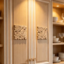 2pcs Solid Wood Carved Square Decals, Woodworking Supplies, Home Decorations, Suitable For Cabinets, Doors And Windows, Furniture, Background Walls, Porches, Offices And Other Decorations, Holiday Decorations, DIY Decorations. - Multicolor - View 6