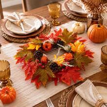 1piece Of 35cm Large Autumn Maple Leaf Decoration Flower Wreath, Small Pumpkin Pine Cone, Red Fruit, Wheat Ear Combination For Landscaping, Can Be Hung At The Front Door Fireplace, Foyer Dining Table, Halloween Harvest Season Home Soft Decoration Pe - Multicolor - View 8