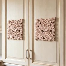 2pcs Solid Wood Carved Square Decals, Woodworking Supplies, Home Decorations, Suitable For Cabinets, Doors And Windows, Furniture, Background Walls, Porches, Offices And Other Decorations, Holiday Decorations, DIY Decorations. - Multicolor - View 10