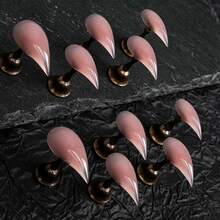 10pcs 25MM Unique Personalized Retro Street Charm Simple Casual Elegant Daily Exquisite Sweet Cute Solid Color Jelly Pink Transparent Pointed Handmade Short Cat Eye False Nail Patch Set, Suitable For Girls And Women, Making You More Charming Nails Handmade Press On Nails - Watermelon Pink - View 1