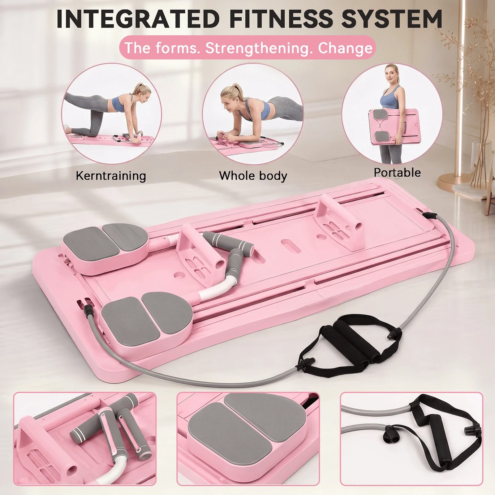Pilates Board - Pilates Reformer Set, Multi-Purpose Foldable Pilates Reformer Board For Home, 4 In 1 Pilates Sliding Board(Pink) - Pink - View 7