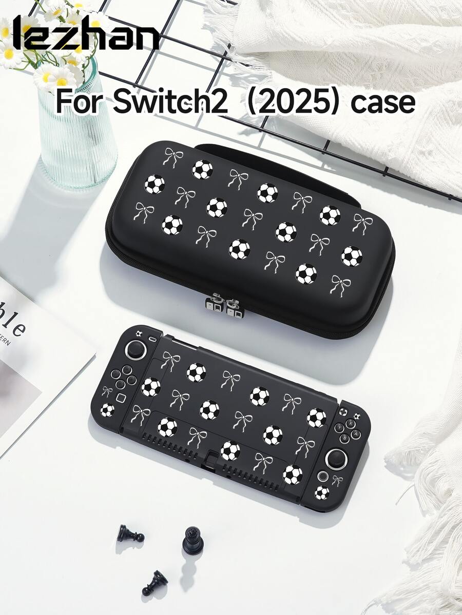 1pc Football Collage Bow Print Pattern Switch Protective Case, Storage Bag, Suitable For Switch2 (2025)/Switch OLED/Switch NS/Lite, New Switch2 Generation Game Accessory Protective Cover, Battery Life Version Game Console Accessory Protective Cover, Best Gift For SWITCH Players - Multicolor - View 1