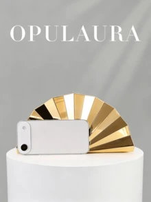 OpulAura 欧美时尚金属光泽扇形设计女士手拿包，几何盒形手提包，磁扣开合，完美适用于派对、婚礼、毕业典礼、晚宴、生日、舞会等场合。 - 金色 - 查看 4