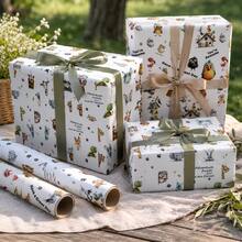 Fantasy Pastoral Cartoon Style 2-Pack Mixed Square Coated Paper Bird & Jungle Animal Print, With House, Paw Print And Positive Text Details, Decorative Gift Wrapping Paper Roll Set, Suitable For Birthday Celebration, All Holidays And Year-Round Gift Box & Bouquet Wrapping - Animal Patterns - View 7