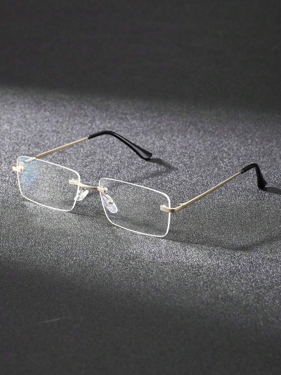 1 Pair Men's Rectangular Metal Frame Clear Glasses, Suitable For Vacation, Back To School, Daily Wear, Computer Reading, Gaming, TV, Phone Accessories - Clear - View 1
