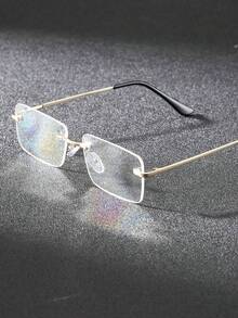 1 Pair Men's Rectangular Metal Frame Clear Glasses, Suitable For Vacation, Back To School, Daily Wear, Computer Reading, Gaming, TV, Phone Accessories - Clear - View 2