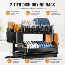 Kệ ráo bát đĩa nhà bếp để bàn, giá lưu trữ bát đĩa và đũa kèm giá để cốc - B - Xem 3