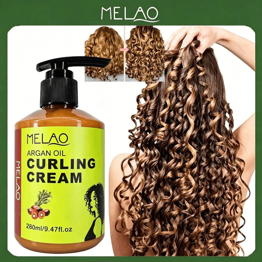 MELAO 摩洛哥摩洛哥堅果油捲髮造型乳 280ml - 天然定義與抗毛躁捲髮護理乳,增加光澤、滋潤與柔軟,附壓泵方便使用 - 綠色 - 查看 1