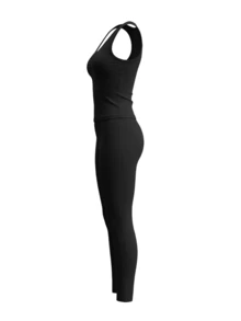 LovelyWholesale Women'S Casual V-Neck Ruched Bust Vest Top And Leggings Yoga Two Pieces Set Summer Outfits Four Season Clothes For Women Black Elegant - Black - View 7