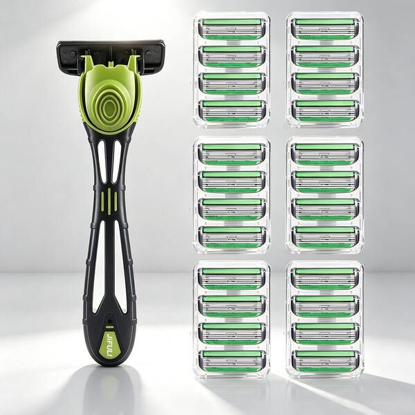 jifuli Men's Manual Safety Razor, 6-Layer Stainless Steel Shaving Blades, Replaceable Razor Head