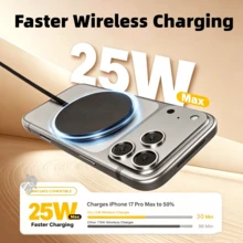 TIMESS Peng charger nirkabel portabel Qi2.2 25W, peng charger nirkabel magnetik, produk bersertifikasi Qi2 25W, antarmuka USB, pengisian cepat, desain ringan, kompatibel dengan iPhone 17/16/15/14/13/12 Pro Max Mini, kompatibel dengan iPhone 17 Pro Max - Hitam - View 4