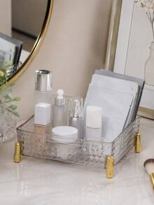 1pc/Set Transparent Cosmetic Storage Box, Diamond Texture Makeup Organizer, Skincare, Lipstick, Jewelry Vanity Countertop Storage Basket, Luxury Elegant Desktop Organizer - Multicolor - View 5