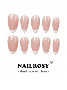 nailrosy 10件組手工穿戴甲，短杏仁形，裸粉色法式鏡面粉，優雅極簡 Y2K 老錢風，現代清新韓日風法式中性美甲 - 粉色 - 查看 12