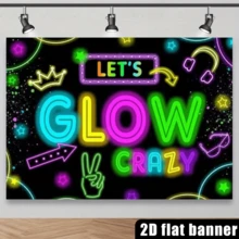 Neon Party Decorations Backlight Glow In The Dark Let's Glow Banner Photography Backdrop Birthday Graffiti Splatter Paint Blacklight Photo Booth - Black - View 1