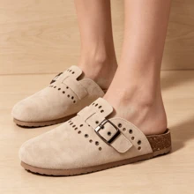 青少年復古休閒時尚平底涼鞋，四季百搭 - 米色 - 查看 4