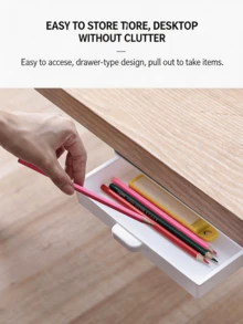 1pc No-Drill Self-Adhesive Drawer Storage Box, Hidden Under-Desk Stationery Organizer, Easy Install Durable Space-Saving Multipurpose Cabinet Sorting Bin For Home Office Kitchen Desk Daily Use,Back To School Season - Multiple Colors and Styles - View 5