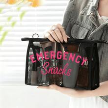 2pcs Black Mesh Makeup Bag, Large Beach Storage Bag, Pink Text Print, Travel Toiletry Bag, Outdoor Summer Vacation Shopping Gift - Black - View 5