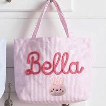 1pc Customized Bubble Gauze Tote Bag, Personalized Chenille Name Toiletry Bag, Travel Organizer Makeup Gift For Girlfriend/Mom/Teacher - Multicolor - View 64