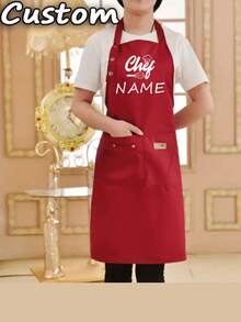 Customizable Name Apron - Durable And Comfortable Neutral Kitchen Workwear, Easy To Care For, Practical Design With Pockets And Adjustable Shoulder Straps, Suitable For Cooking Enthusiasts - Multicolor - View 3