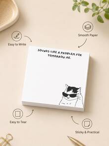 3/1pc White Humorous Quote Memo Pad, Sarcastic Office Humor, Premium Thick Paper Rectangular, Cool Fashionable Glasses Cat Pattern, Task Delay Message Note, Aesthetic Stationery, Desk Decor, Suitable For Colleagues, Adults, Office Workspace Arrangement, Daily Use After Returning To Work - one-size - View 5