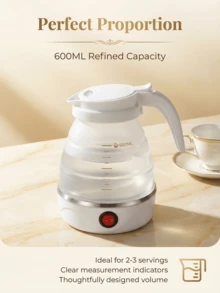 dilidili Portable Foldable Electric Kettle - 600W Power, 0.6L Capacity, Made Of 304 Stainless Steel + Silicone, Automatic Shut-Off Protection, Compact And Lightweight, Suitable For Travel, Home Or Office Use - White - View 12