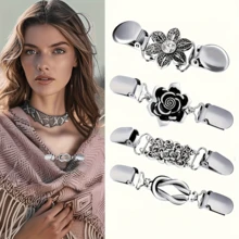 1 Buah/2/4 Buah Klip Sweater Tanpa Jahitan yang Tidak Merusak, Klip Syal Rantai Bunga Perak, Gesper Pengencang Ujung Kemeja, Aksesori Pengencang Pinggang Gaun - MultiWarna - View 4