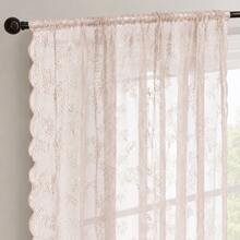 NOSBEI 1PC Rod Pocket French Lace Sheer Curtain, Semi Blackout Ruffled Trim Tulle Window Drape, Elegant Romantic Vintage Style Ready Made Window Screen For Bedroom Balcony Living Room Home Decor - Baby Pink - View 4