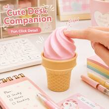 1pc Ice Cream Clicker Desktop Ornament, Cute Dessert Desktop Companion, Pink Soft Serve Ice Cream Cone Desk Decor, Creative Click Action Decoration, Suitable For Office Desk, Study Desk, Bookshelf And Gift - A - View 6