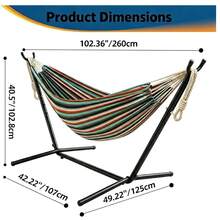 Camping 2-Person Hammock 600LBS, Portable Steel Stand Set For Outdoor Lawn Terrace, Blue & Black Stripe - Blue-black - View 5