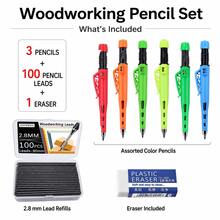 High-Quality 2.8mm Mechanical Woodworking Pencils Set, New Woodworking Marker Pens, 55 Mm Deep Hole Design, Built-In Sharpener And Protective Cover, Non-Breakable Lead Core, Suitable For Woodworking/ Professional Architects As Marking/Drawing Tools - Multicolor - View 2
