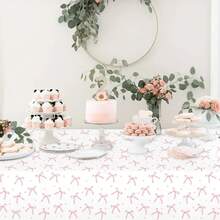 1-2pcs Disposable Plastic Tablecloth, Pink Bow Print PE Thickened Laminated Material, Waterproof, Oil-Resistant, Dirt-Resistant, Easy To Wipe, Dust-Proof Desktop Protection, Minimalist Luxury Atmosphere Decoration, Suitable For Banquet, Party, Wedding, Birthday, Holiday Party And Other Adult Gatherings Tabletop Arrangement - A - View 5