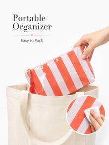 Tassel Striped Makeup Bag, Large Capacity Cosmetic Storage Bag, Color-Block Travel Portable Makeup Bag - Multicolor - View 11