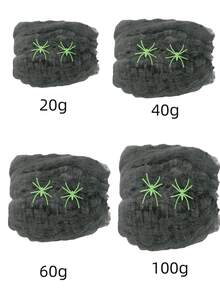 1pc, 20/40/60/100g Spider Web Halloween Decoration, Comes With Realistic Spider, Super Elastic Spider Web, Suitable For Halloween Indoor And Outdoor Party Supplies - A-Black - View 2