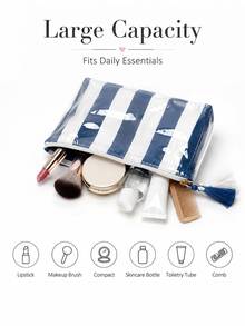 Tassel Striped Makeup Bag, Large Capacity Cosmetic Storage Bag, Color-Block Travel Portable Makeup Bag - Multicolor - View 6