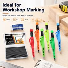 High-Quality 2.8mm Mechanical Woodworking Pencils Set, New Woodworking Marker Pens, 55 Mm Deep Hole Design, Built-In Sharpener And Protective Cover, Non-Breakable Lead Core, Suitable For Woodworking/ Professional Architects As Marking/Drawing Tools - Multicolor - View 4