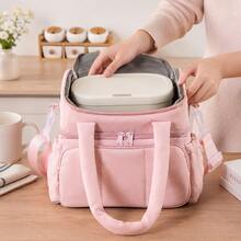 Personalized Large Capacity Double Layer Lunch Bag, Solid Color Bento Tote With Shoulder Strap, Portable Meal Storage Bag For Work, Picnic & Travel, Back To School Gift - Multicolor - View 8