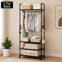 1pc Portable Clothes Rack With Shoe Storage Shelf, Multi-Function Freestanding Closet Organizer, Movable Garment Wardrobe With Easy Assembly, Space-Saving Storage Rack For Bedroom, Entryway, Living Room And Office - View 10
