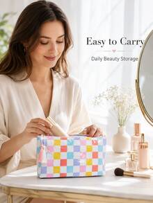 Tassel Striped Makeup Bag, Large Capacity Cosmetic Storage Bag, Color-Block Travel Portable Makeup Bag - Multicolor - View 1