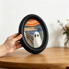 1pc Halloween Wall Decor Black Oval Framed Ghost Art Print, Spooky The Scream Parody Mini Painting, Creepy Cute Fall Seasonal Home Decor For Bedroom Living Room Dining Room, Vintage Gothic Halloween Party Hanging Ornament - Multiple Styles - View 5