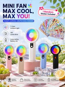 1PC Portable Handheld Fans, 40000R/S, Send Random Stickers,100 Speed Intelligent Digital Display, Suitable For Outdoor, Travel, Camping, Sports, Office, Study, Daily, Seaside, Household Use, Essential For Summer, Cooling Tool, Summer Gift - Handheld Fan - View 1