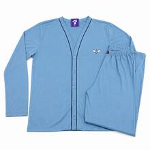 Men's Open Button Pajamas With Long Sleeves And Long Pants For Winter Post-Surgical Use In Knit Fabric - Azul - Ver 3