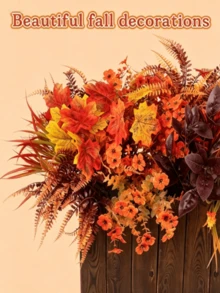 12pcs UV-Resistant Plastic Autumn Maple Flower Stems, Multi-Purpose Autumn Floral Stems For Table Centerpieces, Bridal Wedding Bouquets, Vases, Thanksgiving, Halloween And All-Season Party Decorations - Orange - View 1