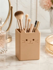 1pc Cute Cat Makeup Brush Holder, Desktop Cosmetic Storage Cup, Suitable For Makeup Brushes, Lipsticks, Eyebrow Pencils, Cute Vanity Storage Box, Makeup Bag Storage, Drawer Storage, Perfect Gift For Women - Multicolor - View 9