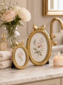 Vintage Gold Bow Oval Photo Frame, French Resin Picture Frame, Suitable For Wedding Photos, Portraits, Vanity, Bedroom, Living Room And Home Decor Gift - Multiple Models - View 5