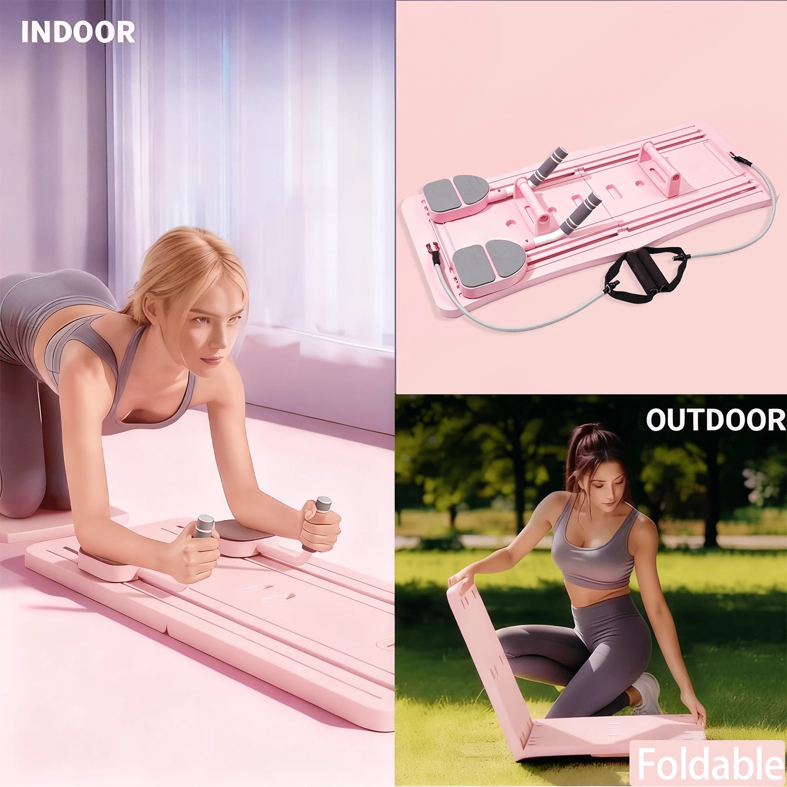 Pilates Board - Pilates Reformer Set, Multi-Purpose Foldable Pilates Reformer Board For Home, 4 In 1 Pilates Sliding Board(Pink) - Pink - View 8