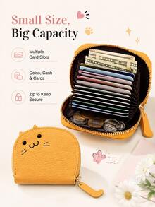 Cute Cartoon Cat Coin Purse Mini Zipper Card Holder Portable PU Leather Small Change Pouch For Women Girls Daily Use Gift, Travel Accessories - Multicolor - View 4
